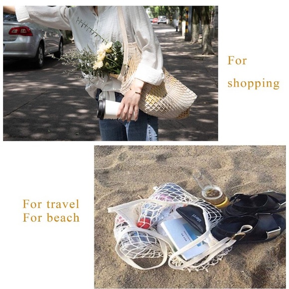 NEW Mesh French Market Style Long Handle Shopping Bag - Picture 6 of 16